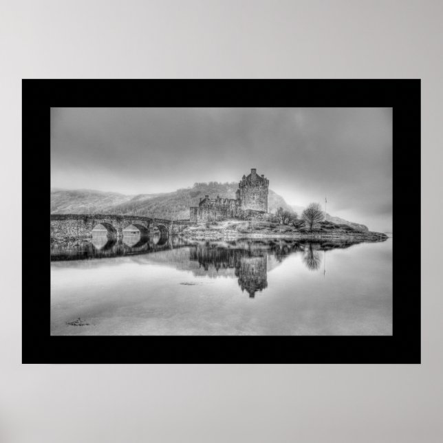 Affiches Eilean Donan Castle en Ecosse, (noir et blanc) (Devant)