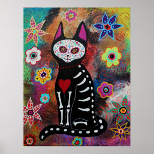 Affiches El gato Dia de los Muertos Peinture