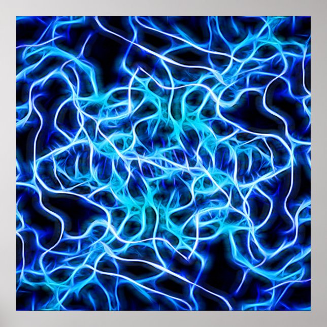 Affiches Electric Neon Blue Tesla Coil Lightning (Devant)