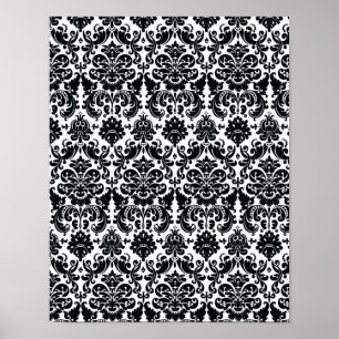 Affiches Elegant Black White Vintage Damask Pattern