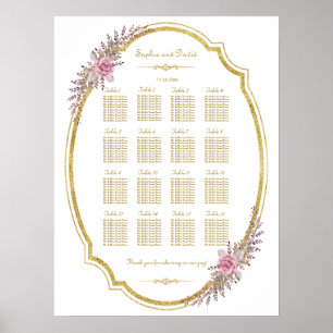 Affiches Élégant Blush Floral Gold Frame Seaton Chart