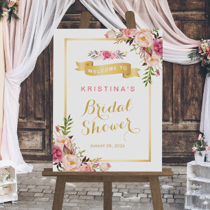Affiches Élégant Chic Floral Cadre Doré Baby Shower Mariée