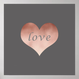 Affiches elegant clear faux rose gold love text heart