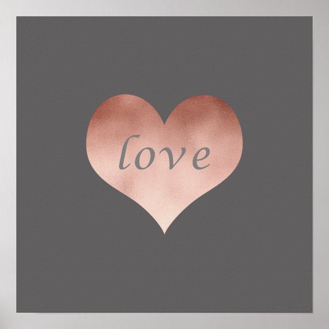 Affiches elegant clear faux rose gold love text heart (Devant)