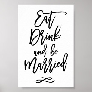 Affiches Élégant Mariage Calligraphié Manger Boire Être Mar