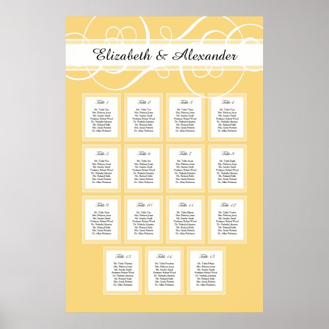 Affiches Élégant Mariage en or, carte de siège (Devant)