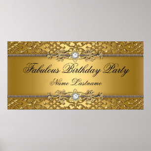 Affiches Elegant or Damask Embossed Anniversaire Bannière