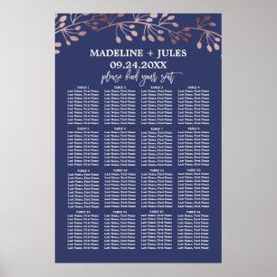 Affiches Élégant Rose Gold et Mariage de la Marine