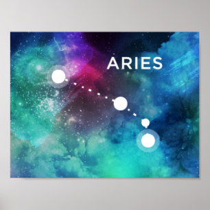 Affiches Elégante Aquarelle bleu rouge Nebula Aries