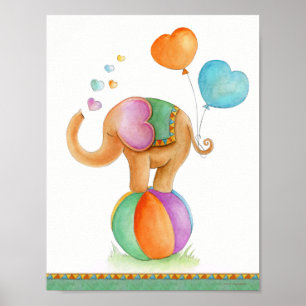 Affiches Élément de cirque fantaisiste éléphant brun vert a