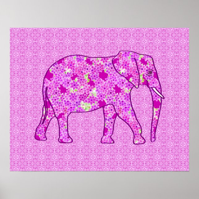 Affiches Eléphant à fleurs - orchidée et magenta (Devant)