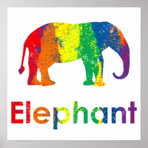 Affiches Eléphant arc-en-ciel Abstrait mignon, amusant et c