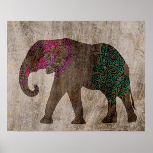 Affiches Eléphant asiatique tribal zen
