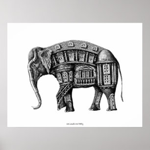 Affiches Elephant Building stylo encre noir et blanc dessin