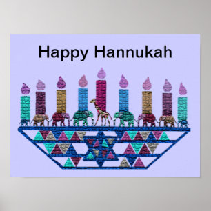 Affiches Elephant géométrique Hannukah Menorah Imprimer