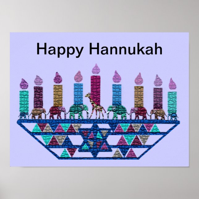 Affiches Elephant géométrique Hannukah Menorah Imprimer (Devant)