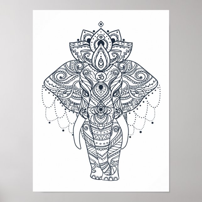 Affiches Eléphant inspiré Zentangle (Devant)