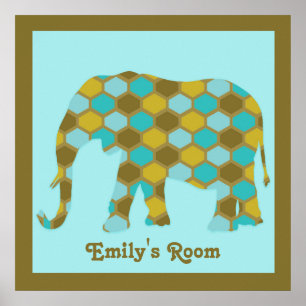 Affiches Éléphant personnalisé vert olive bleu or