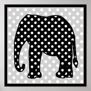 Affiches Eléphant Pois noir et blanc