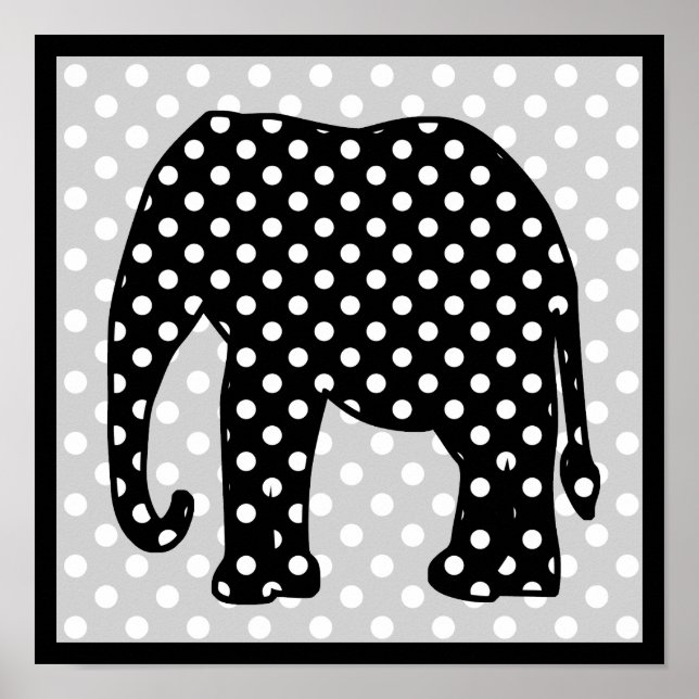 Affiches Eléphant Pois noir et blanc (Devant)