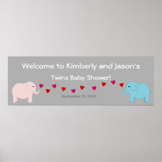 Affiches Elephant thème Twin Boy & Girl Baby shower bannièr