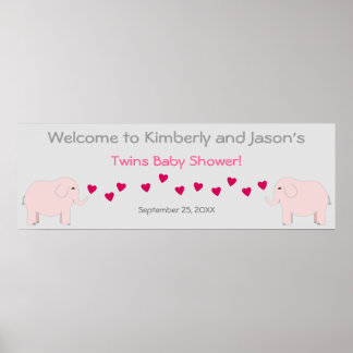 Affiches Elephant Thème Twin Girls Baby shower Bannière