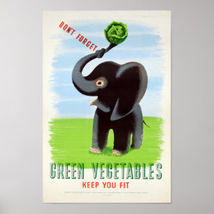Affiches Éléphant vert vintage de santé de légumes