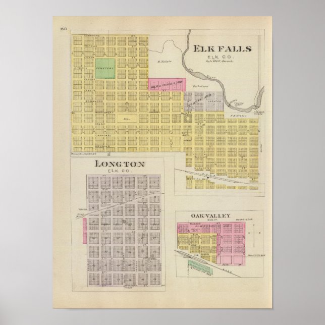 Affiches Elk Falls, Longton, Oak Valley, Kansas (Devant)