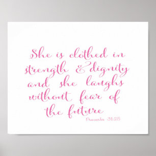 Affiches Elle est habillée en force - verset bible - rose