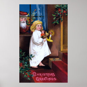 Affiches Ellen H. Clapsaddle : Père Noël regardant par la