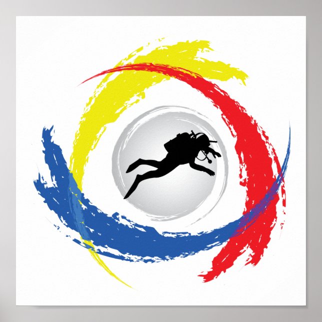 Affiches Emblème de plongée sous-marine Tricolor (Devant)