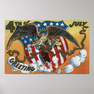 Affiches Emblème d'Eagle tenant des feux d'artifice,