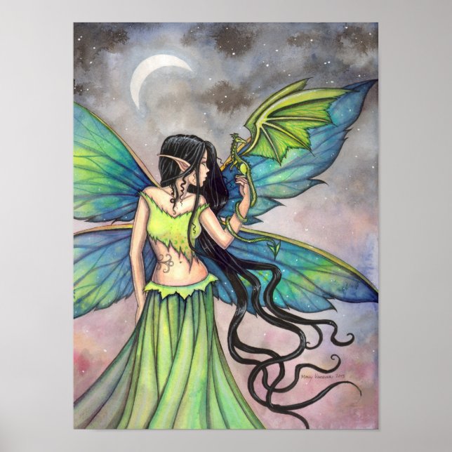 Affiches Emerald Dragon Fairy Fantasy Art par Molly Harriso (Devant)