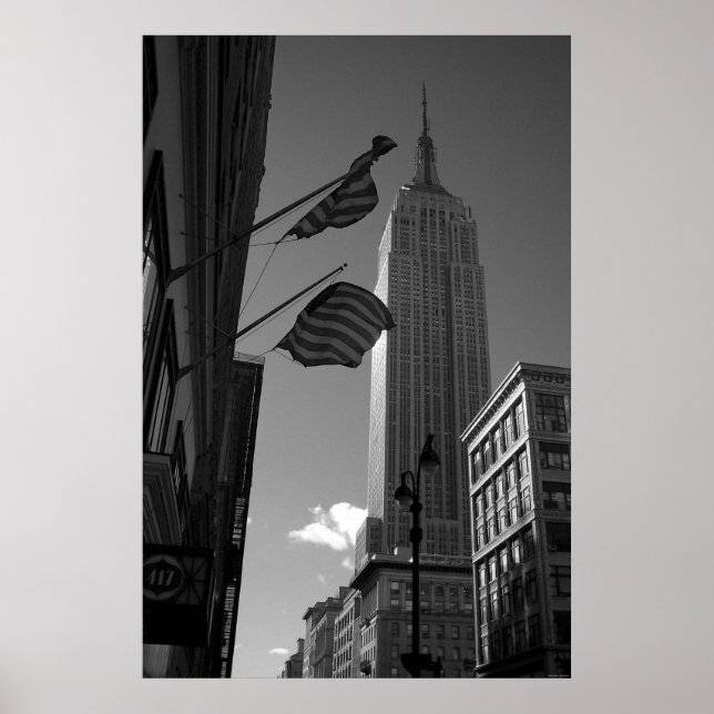 Affiches Empire State Bldg avec drapeaux (Devant)