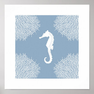Affiches Empreinte d'art avec hippocampe et corail