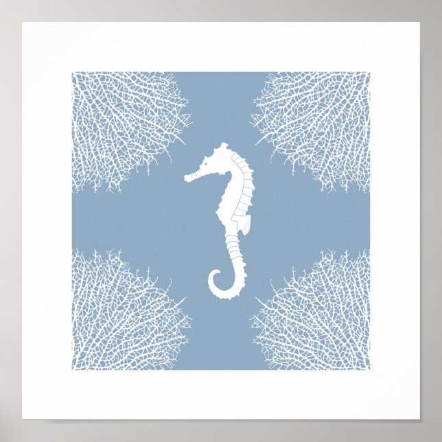 Affiches Empreinte d'art avec hippocampe et corail (Devant)