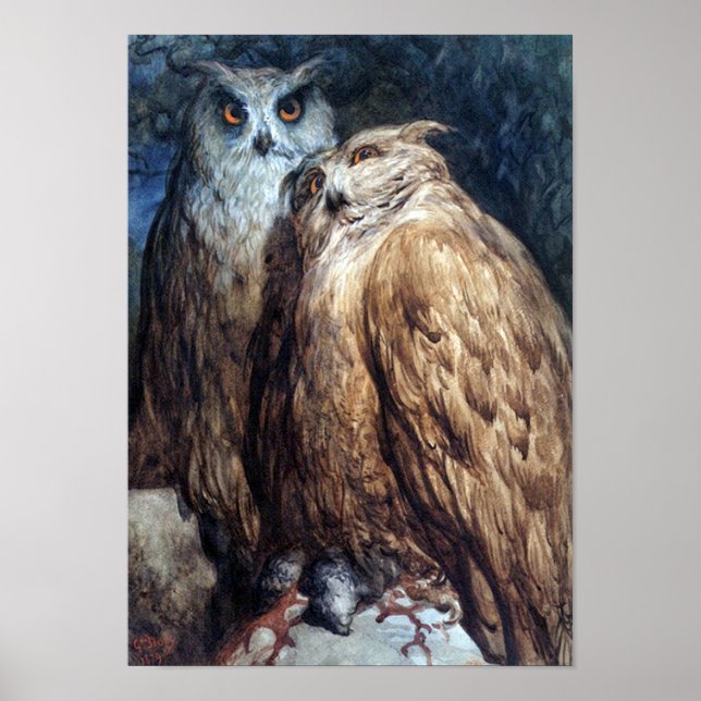 AFFICHES EMPREINTE DORE-DEUX OWLS (Devant)
