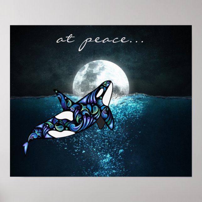 Affiches en paix ~ Pleine lune Psychedelic Trippy Orca Whal (Devant)