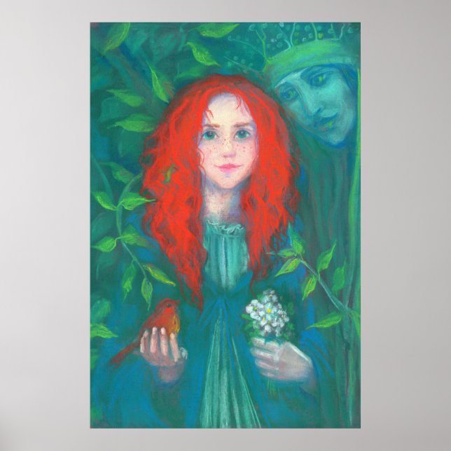 Affiches Enfant de la Forêt, fille roux, teintes vertes (Devant)