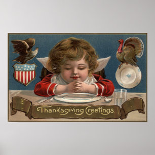 Affiches Enfant priant à la Dîner-Table