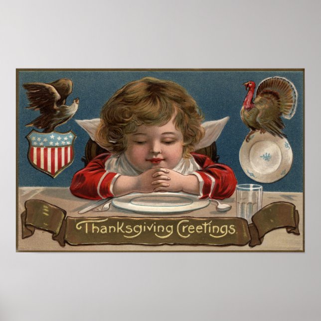 Affiches Enfant priant au dîner-table (Devant)