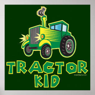 Affiches Enfant tracteur vert