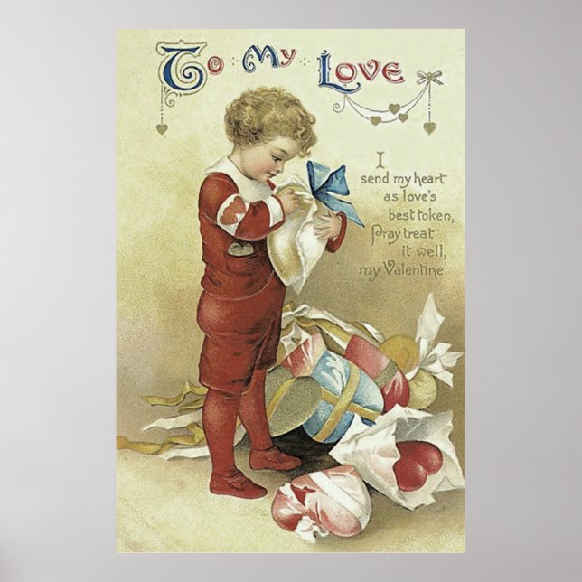 Affiches Enfant Valentine présente le coeur (Devant)