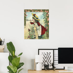 Affiches Enfant victorien vintage, Fille soufflant Bugle Me