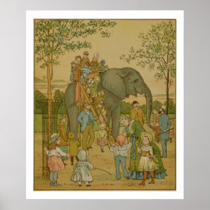 Affiches Enfants à cheval sur l'éléphant (litho)