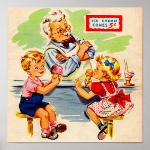 Affiches enfants adorables au comptoir de soda