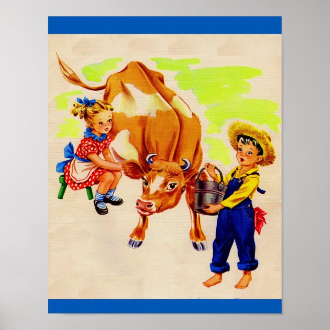 Affiches enfants adorables avec une vache adorable (Devant)
