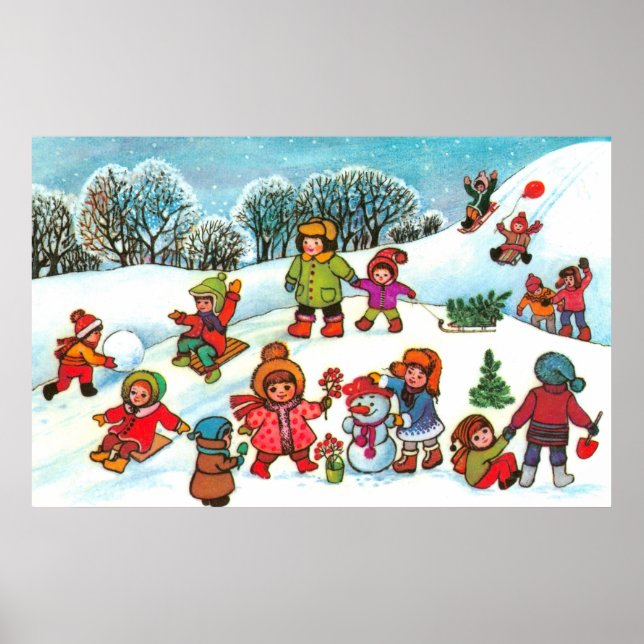 Affiches Enfants jouant dans la neige (Devant)