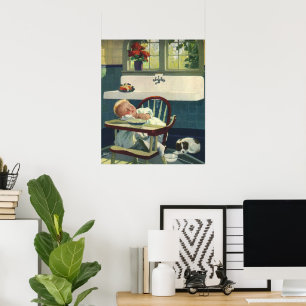 Affiches Enfants vintages, Bébé Dormir Chaise haute Cuisine