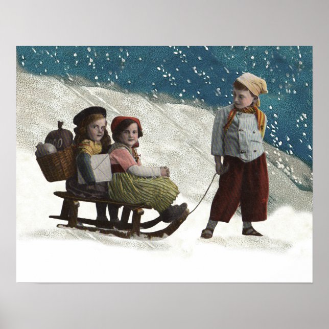 Affiches Enfants vintages Dormir Noël hiver (Devant)